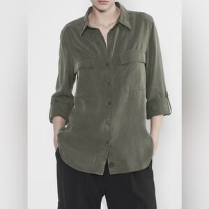 ARITZIA GROUP BABATON Utility Button Down Collar Shirt Light Olive Green Small